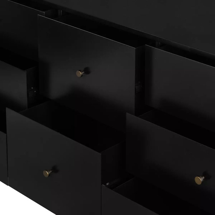 Modern Industrial Black Iron 8-Drawer Double Dresser