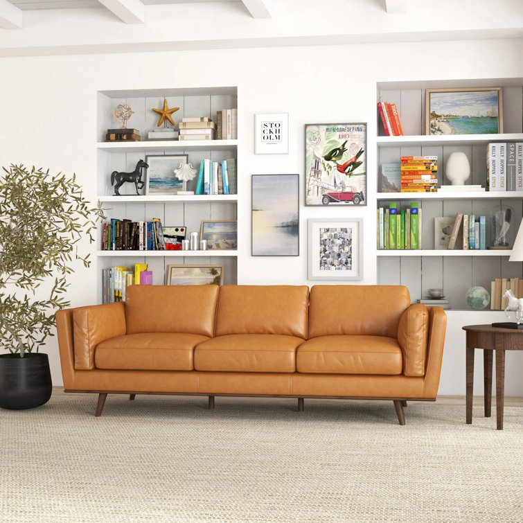 Cognac Tufted Genuine Italian Leather 89'' Sofa