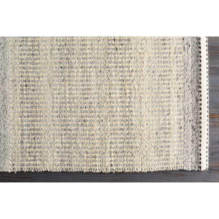 Handmade Gray and Beige Wool Runner Rug with Fringe