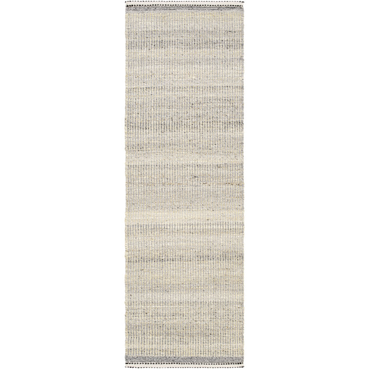 Handmade Gray and Beige Wool Runner Rug with Fringe