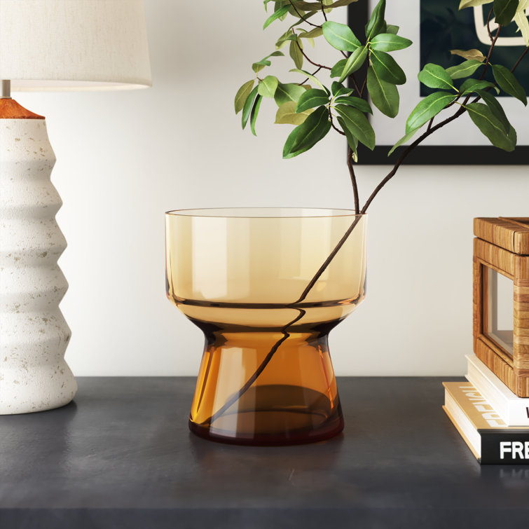 Amber Glass Decorative Table Vase with Flared Base