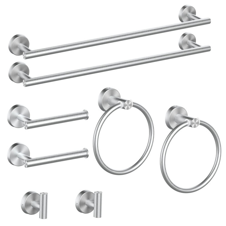 Brushed Nickel 8-Piece Stainless Steel Bathroom Hardware Set