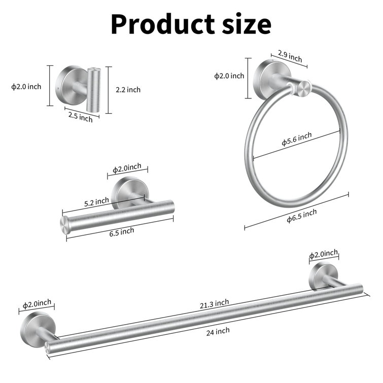 Brushed Nickel 8-Piece Stainless Steel Bathroom Hardware Set