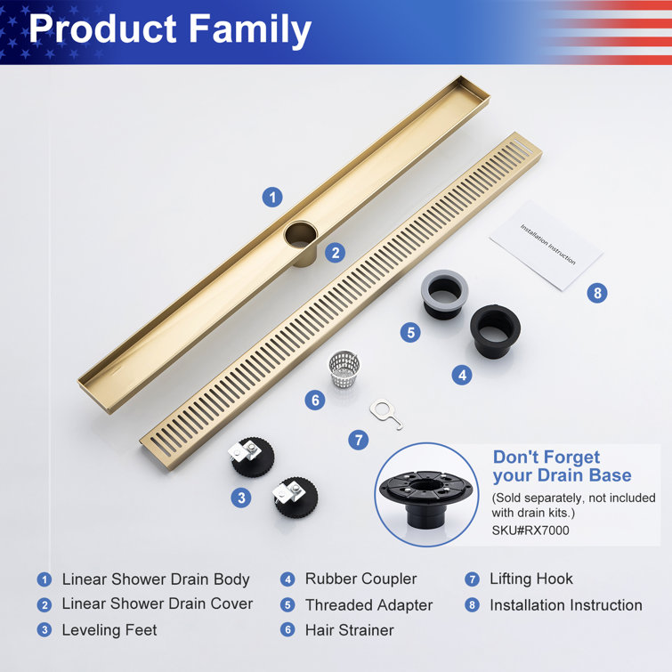 32'' Gold Stainless Steel Linear Shower Drain