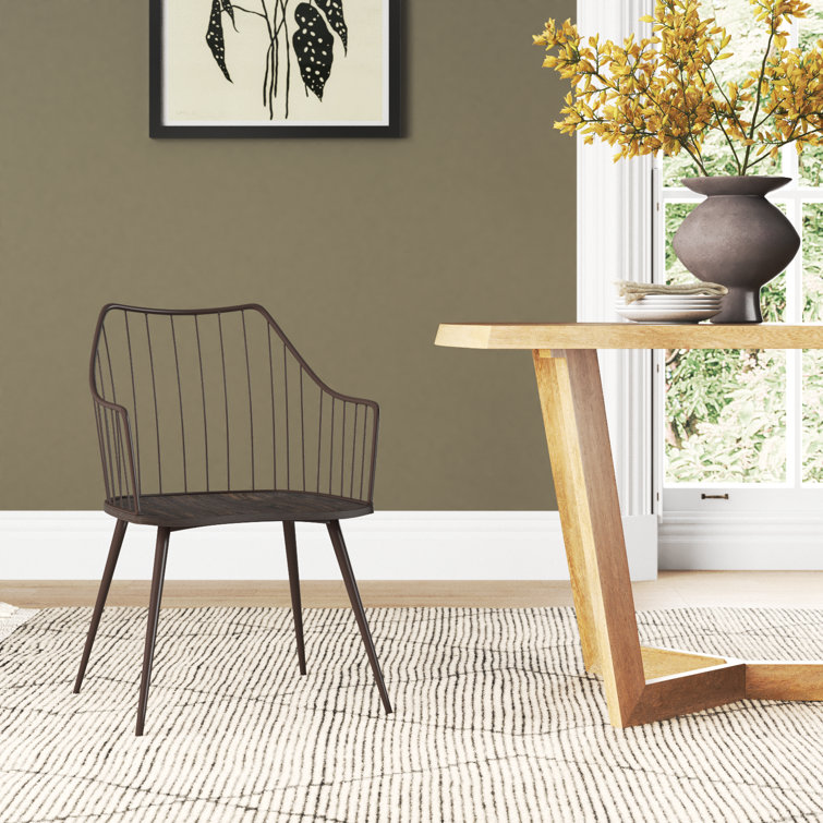 Winston Farmhouse Dark Brown Metal & Walnut Wood Accent Chair