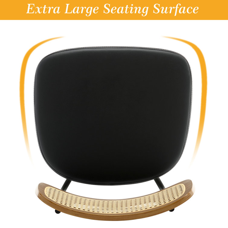 Black Swivel Bar Stools with Rattan Back and Wood Legs, Set of 2