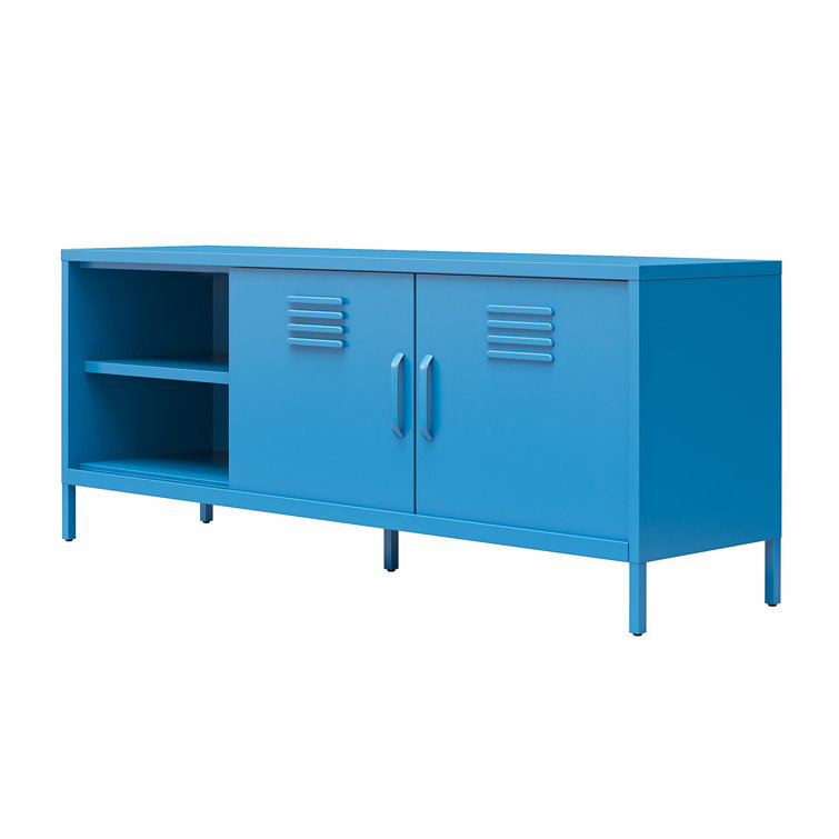 Bright Blue Metal Locker-Style TV Stand with Cabinet for TVs up to 65"