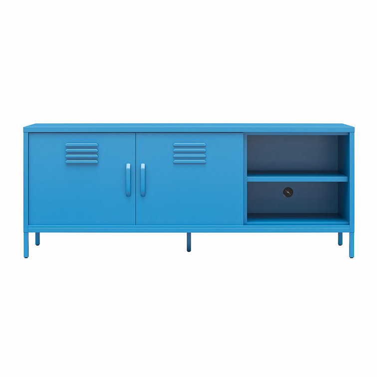 Bright Blue Metal Locker-Style TV Stand with Cabinet for TVs up to 65"