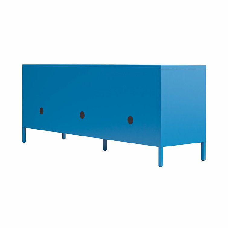 Bright Blue Metal Locker-Style TV Stand with Cabinet for TVs up to 65"