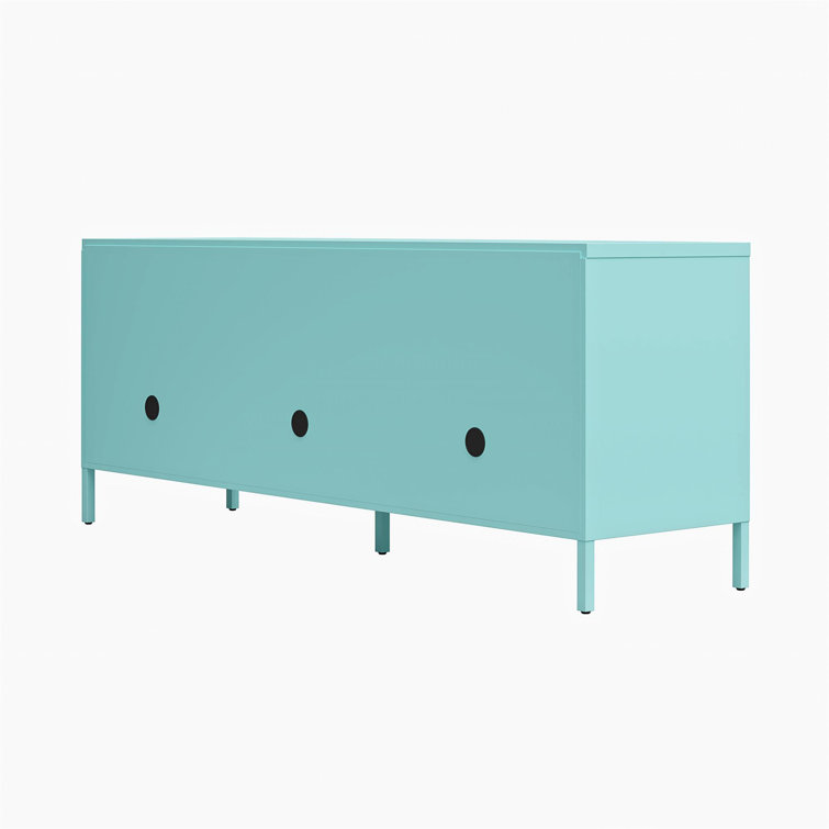 Mint Powder-Coated Metal TV Stand with Sliding Doors