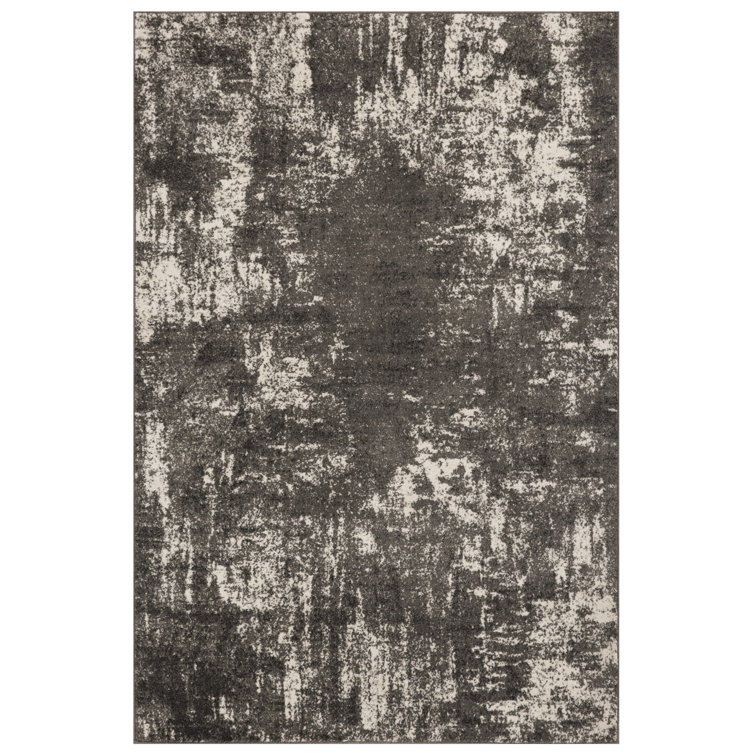 Dark Gray Abstract Easy Care Synthetic Area Rug