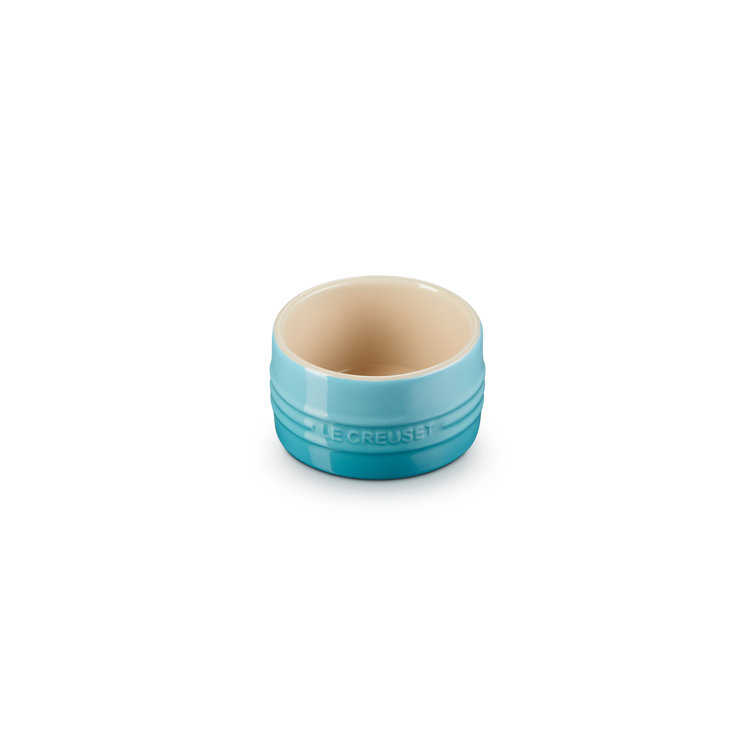 Caribbean Blue Stoneware Round Ramekin with Ribbed Design