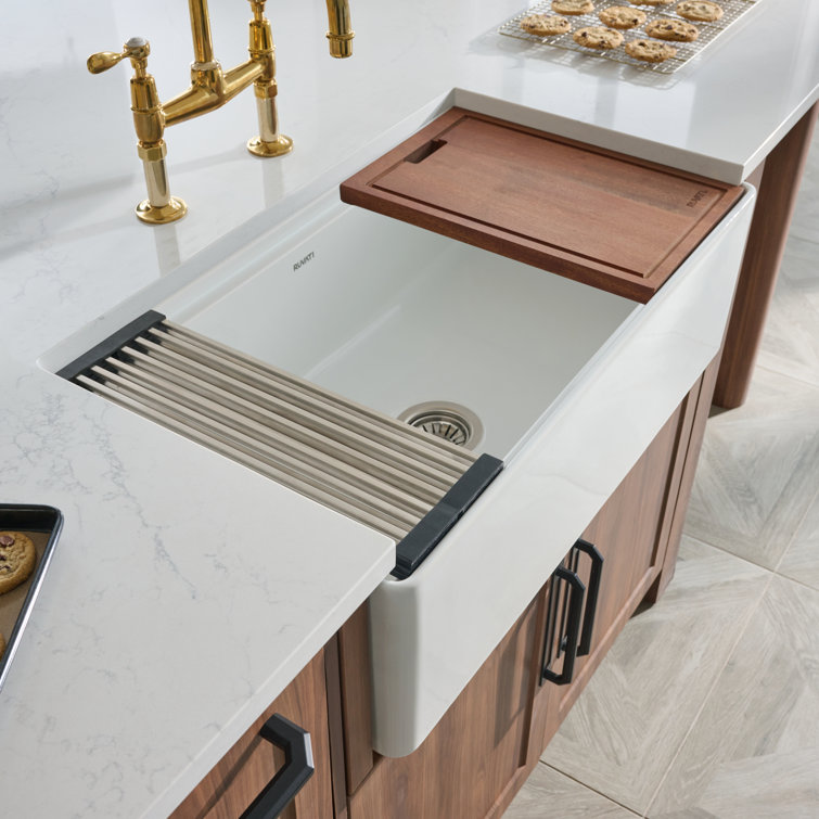 Ruvati 33" White Fireclay Farmhouse Workstation Kitchen Sink