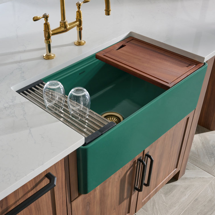 Emerald Green Fireclay Single Bowl Farmhouse Kitchen Sink