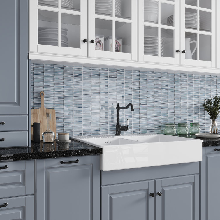 Blue Gray 12" x 12.9" Glass Mosaic Tile for Walls