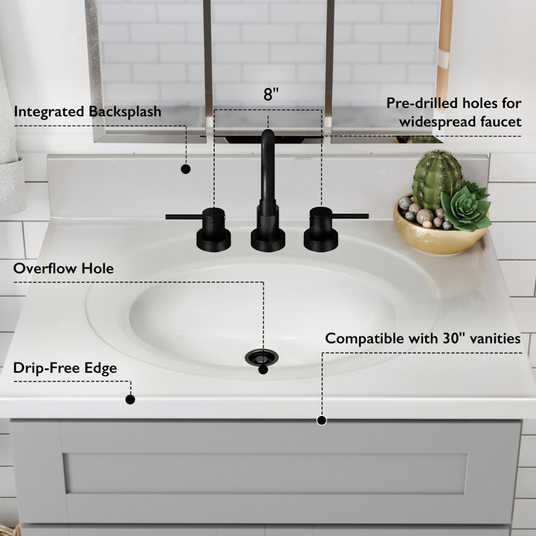 Solid White Cultured Marble 31-Inch Vanity Top with Backsplash