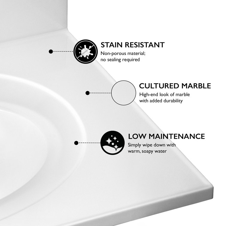 Solid White Cultured Marble 31-Inch Vanity Top with Backsplash