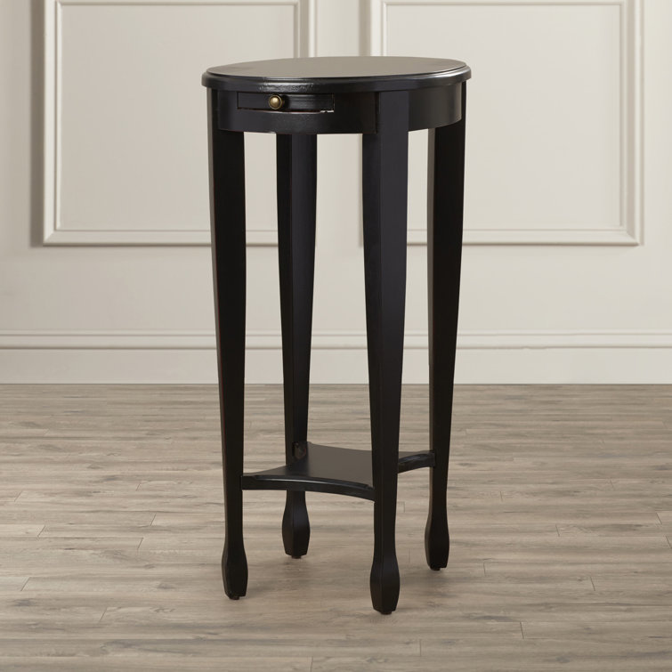 Elegant Plum Black Round Wood & Metal Accent Table with Shelf