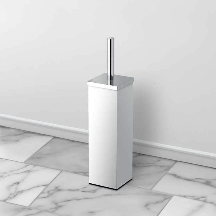 Elegant Chrome Square Toilet Brush and Holder Set