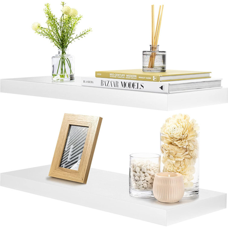 Modern White Faux Wood 25'' Floating Wall Shelf Set
