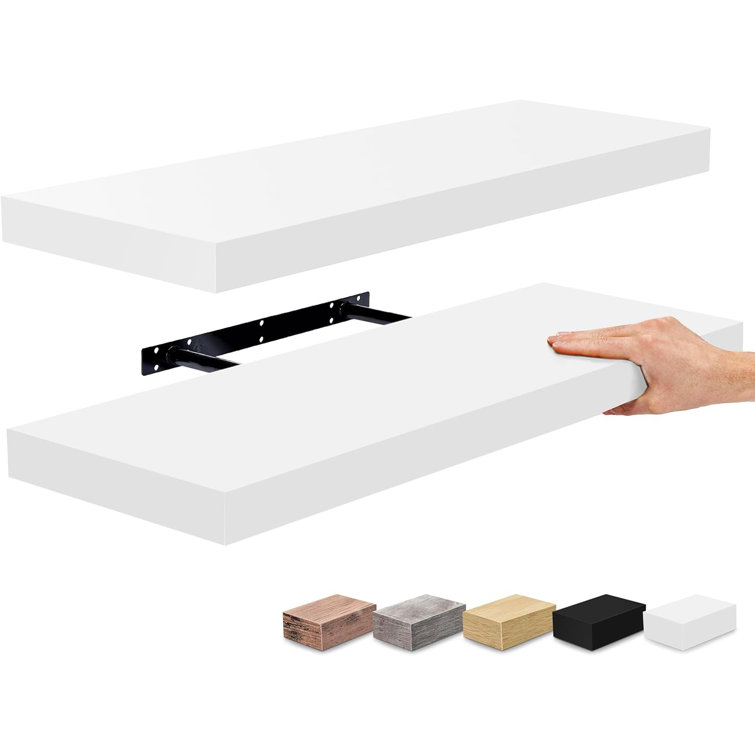 Modern White Faux Wood 25'' Floating Wall Shelf Set