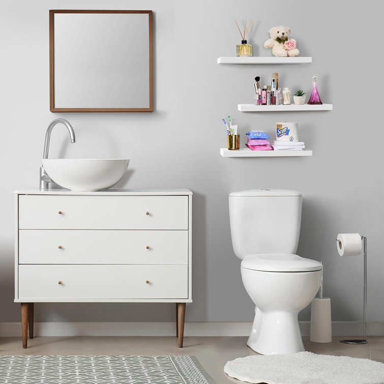 Modern White Faux Wood 25'' Floating Wall Shelf Set