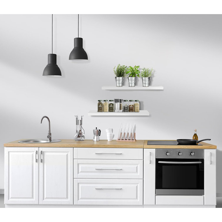 Modern White Faux Wood 25'' Floating Wall Shelf Set