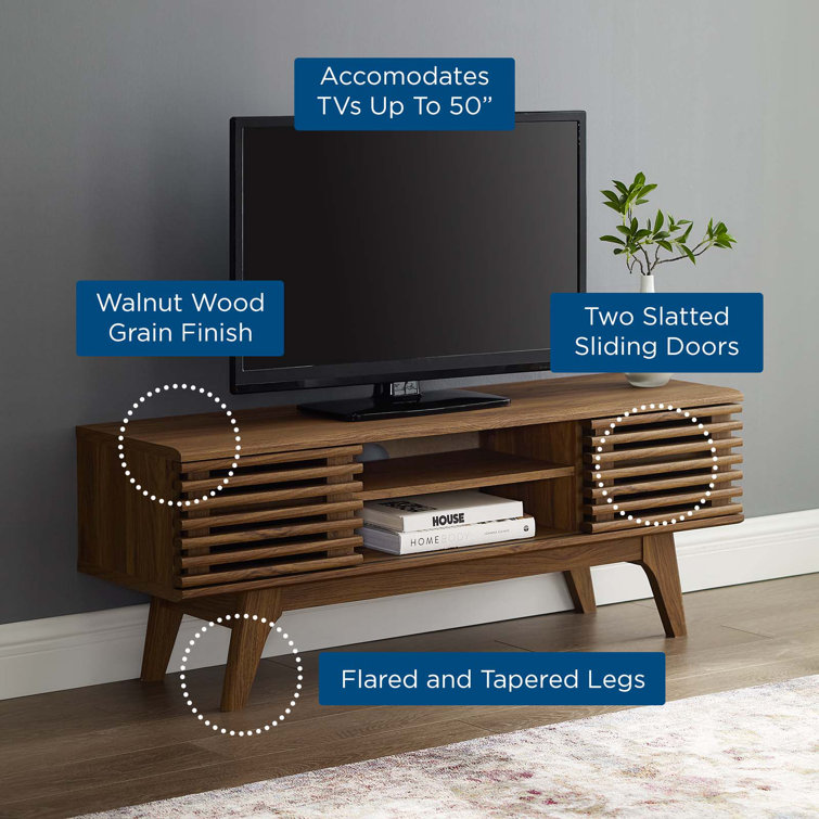 Walnut 46" Mid-Century Modern Media Console with Cabinet