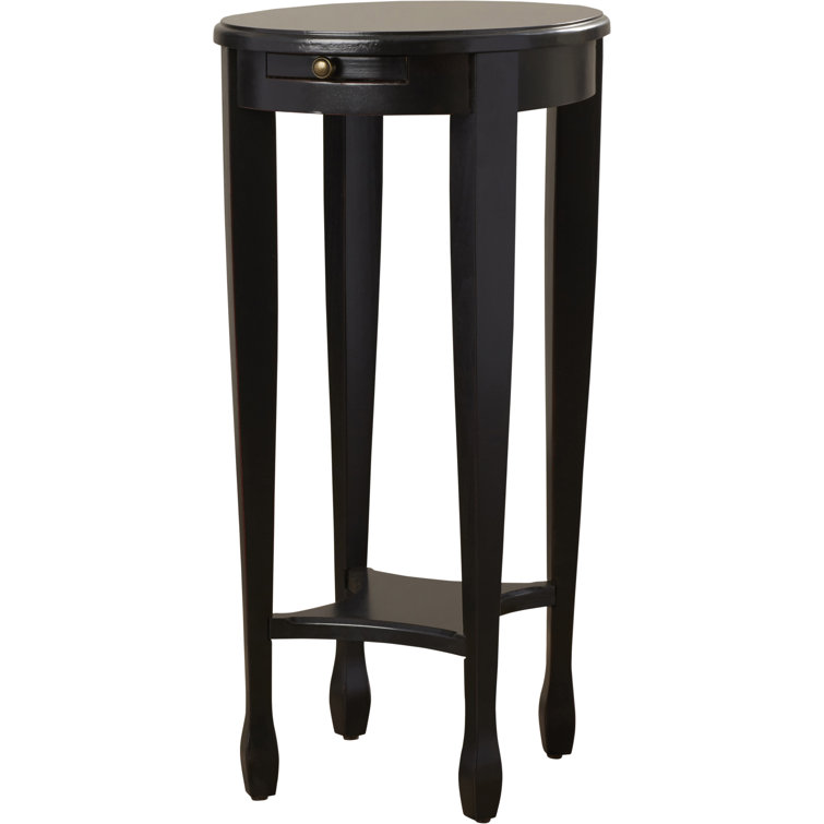 Elegant Plum Black Round Wood & Metal Accent Table with Shelf