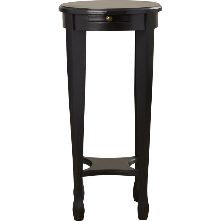 Elegant Plum Black Round Wood & Metal Accent Table with Shelf