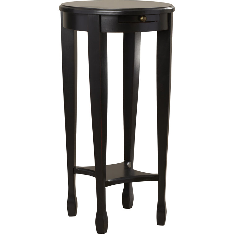 Elegant Plum Black Round Wood & Metal Accent Table with Shelf