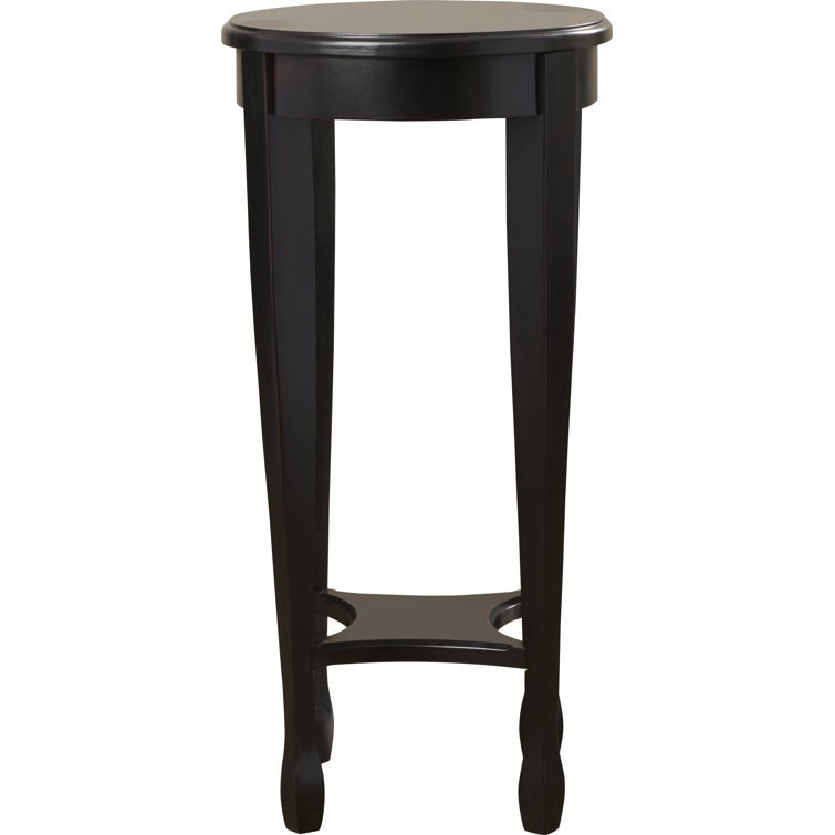 Elegant Plum Black Round Wood & Metal Accent Table with Shelf