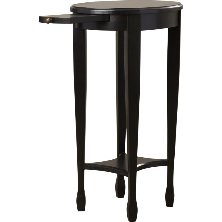 Elegant Plum Black Round Wood & Metal Accent Table with Shelf