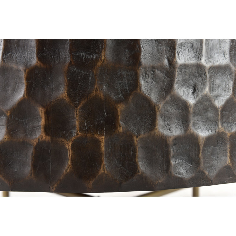 Round Brown Mango Wood and Gold Metal Coffee Table