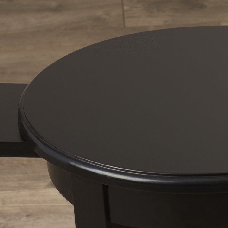 Elegant Plum Black Round Wood & Metal Accent Table with Shelf