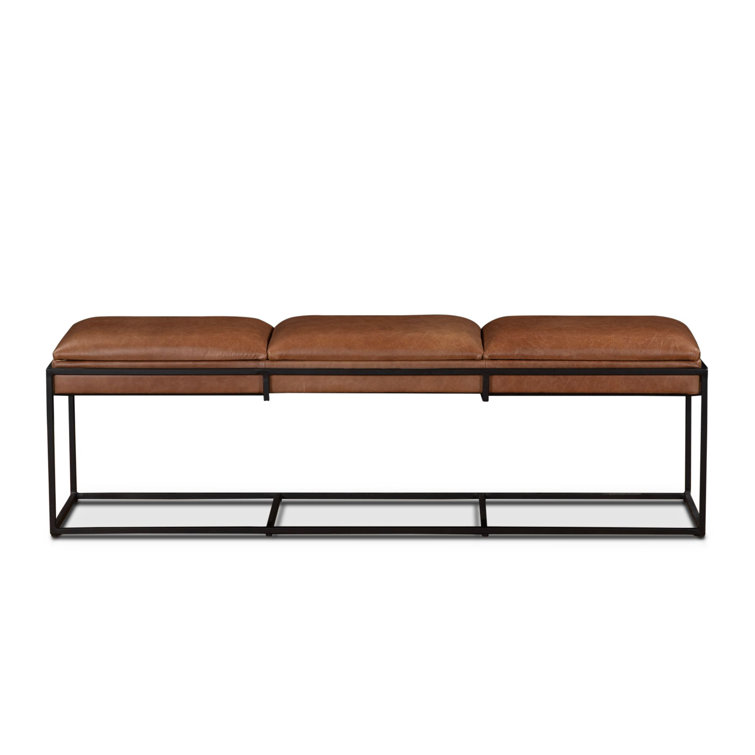 Melbourne Cognac Leather and Iron Mid-Century Modern Bench