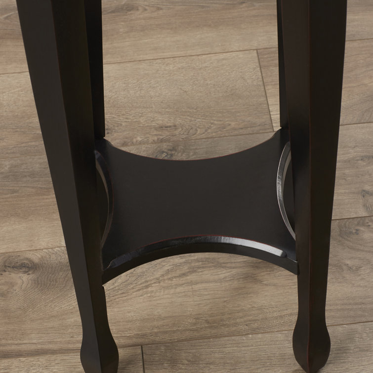 Elegant Plum Black Round Wood & Metal Accent Table with Shelf