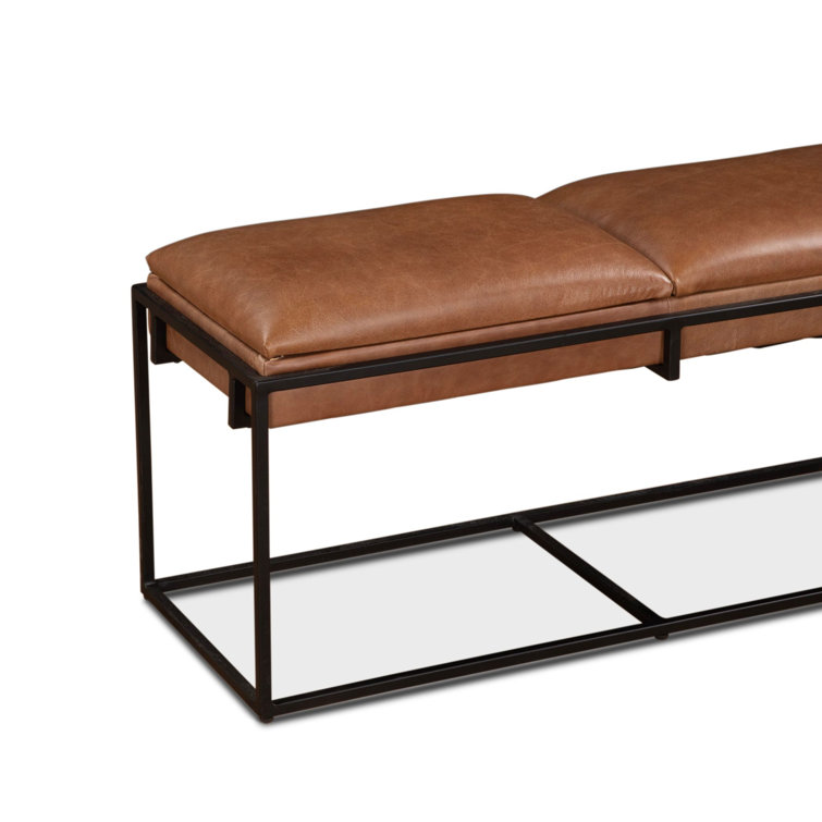 Melbourne Cognac Leather and Iron Mid-Century Modern Bench