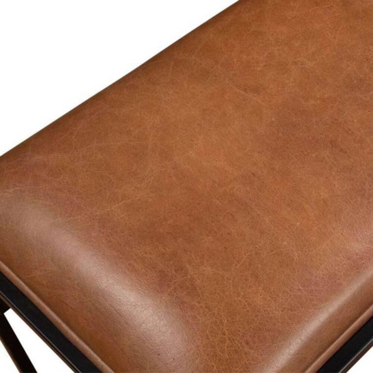Melbourne Cognac Leather and Iron Mid-Century Modern Bench