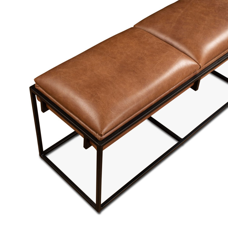 Melbourne Cognac Leather and Iron Mid-Century Modern Bench