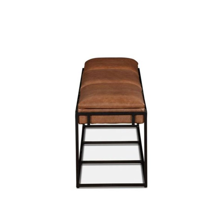 Melbourne Cognac Leather and Iron Mid-Century Modern Bench