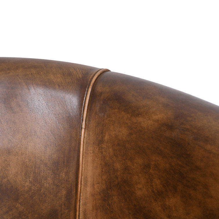 Antique Whiskey Brown Leather Armchair with Metal Frame