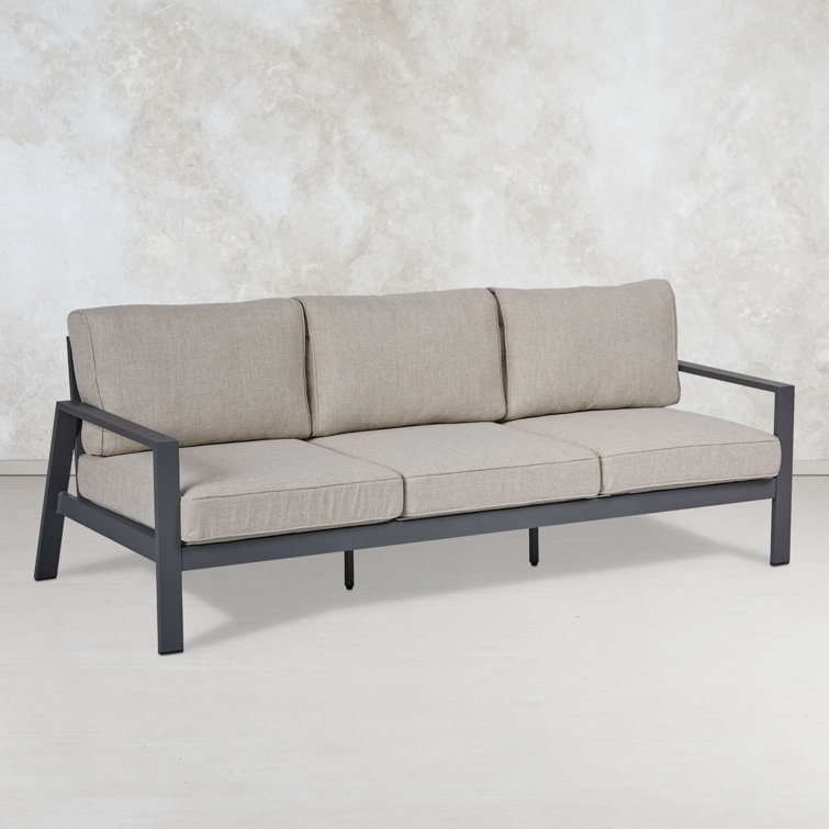 Aegean 80" Gray Metal Outdoor Sectional Sofa with Tan Cushions