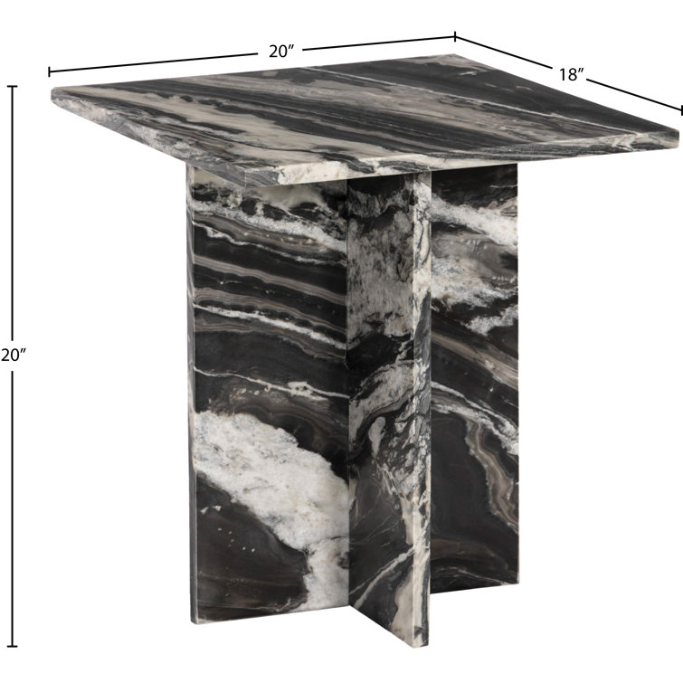Black Marble Rectangular End Table with Cross Legs
