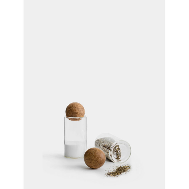 Clear Glass Salt and Pepper Shaker Set with Oak Stoppers