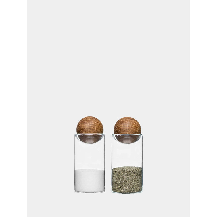Clear Glass Salt and Pepper Shaker Set with Oak Stoppers