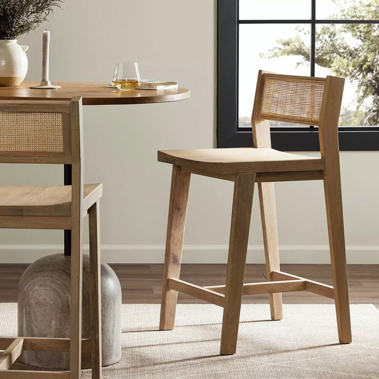 Clarita Contemporary White Wash Mango Wood Bar Stool with Cane Back