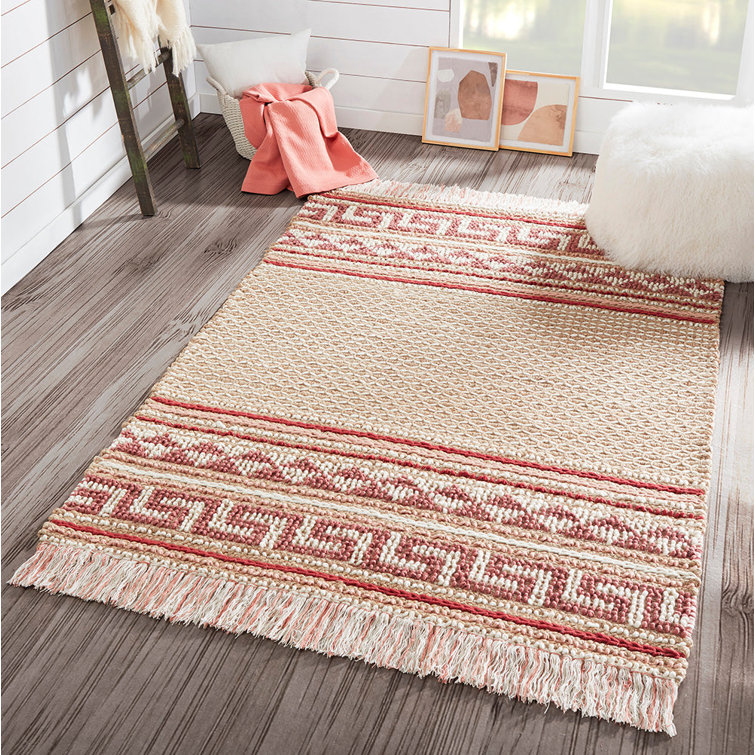 Esme Pink and Beige Wool Cotton Geometric Runner Rug