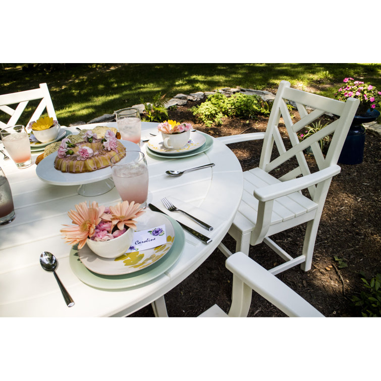 White Round All-Weather Outdoor Dining Table with Umbrella Hole