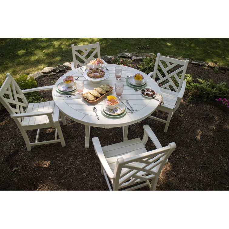White Round All-Weather Outdoor Dining Table with Umbrella Hole